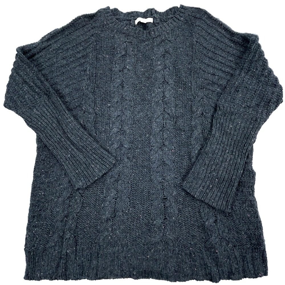 Banana Republic‎ Sweater Women Medium Gray Heavy Chunky Cable Knit Ribbed Ladies